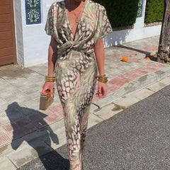 Bodycon Printed Twist-knot V-neck Dress