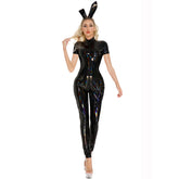 Halloween Cosplay Bunny PU Leder Reißverschluss Bodysuit