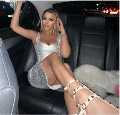 Gold Metallic Sleeveless Backless Bodycon Dress for Evening Parties