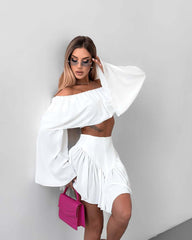 Loose Cropped Top Pleated Skirt Set