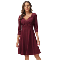 Vestido largo liso con escote en V profundo