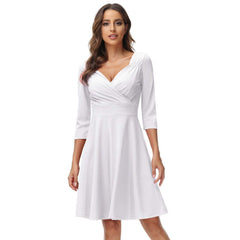 Vestido largo liso con escote en V profundo