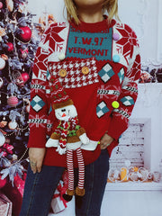 Weihnachten Herbst und Winter Lockerer Rundhalspullover Strickpullover