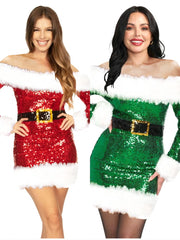 Vestido navideño de felpa con cintura alta