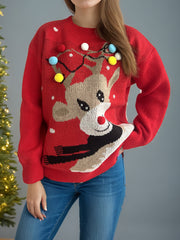 Suéter de punto con dibujos de ciervos navideños