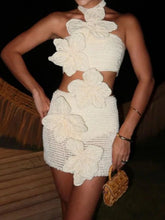 White handmade knitted dress with flowers
