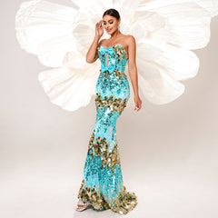 Bow Strapless Sequin Backless Mermaid Evening Dress