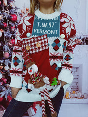 Weihnachten Herbst und Winter Lockerer Rundhalspullover Strickpullover