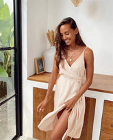 V-Neck Crepe Commuter Temperament Slit Skirt