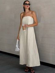 with Pocket Summer Strapless High Waist Casual Solid Dresses