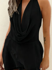 Deep V Neck Ruched Solid Color Halter Mini Dresses - White Pre Order