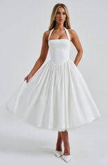 halterneck backless sleeveless gathered patchwork dress pocket dress