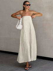 with Pocket Summer Strapless High Waist Casual Solid Dresses