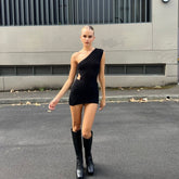 Spliced Off-Shoulder See-through Dress