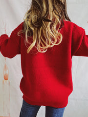 Suéter de punto elástico informal con cuello redondo navideño