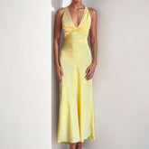 V-Neck Strappy Backless Satin Dress