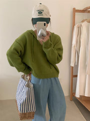 Nueva sudadera vintage de punto holgado con capucha y manga larga