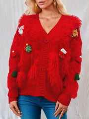 Cárdigan de punto mullido con elementos navideños