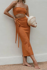 Hollow Backless Strapless Knitted Midi Dress