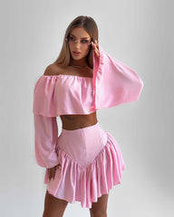 Loose Cropped Top Pleated Skirt Set