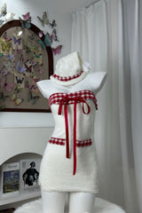 Trägerloses Kleid mit Weihnachtskaro