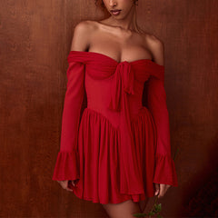 Weihnachts-schulterfreies, rückenfreies Minikleid