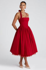 halterneck backless sleeveless gathered patchwork dress pocket dress