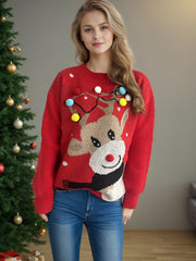 Suéter de punto con dibujos de ciervos navideños