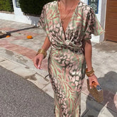 Bodycon Printed Twist-knot V-neck Dress