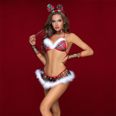 Christmas Cosplay Red Lace Bra And Skirt Set