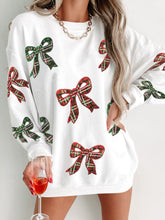 Übergroßes Sweatshirt mit weihnachtlichem Karomuster in Weiß und Kordel