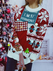 Weihnachten Herbst und Winter Lockerer Rundhalspullover Strickpullover