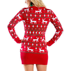 Vestido suéter navideño con reno rojo