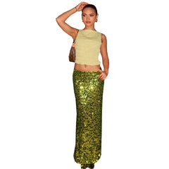 Falda larga navideña de talle bajo con lentejuelas