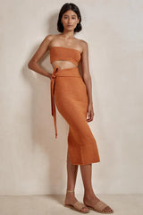 Hollow Backless Strapless Knitted Midi Dress