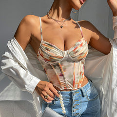 Fishbone Bra Vest With Printed Camisole