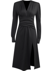 New Women's black v-neck long dress