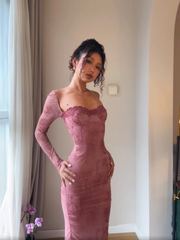 Bedrucktes Langärmliges Kleid mit eckigem Ausschnitt für Damen