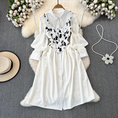 Frühling und Herbst Laterne Langarm A-Linie Hemdkleid zweiteilige Fischgrätenweste