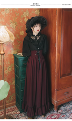 Palace retro langärmeliges Spitzenhemd gestreifter langer Rock zweiteiliges Kleid