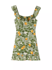 Geblümtes Rüschenkleid mit kurzem Rock und eckigem Ausschnitt