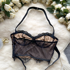 Camisola de encaje con cuello halter y top corto ajustado para mujer