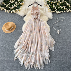 Neckholder-Sommerkleid mit unregelmäßigem Blumenmuster für Damen