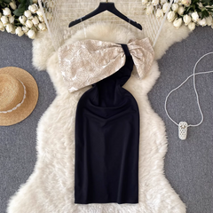 Schulterfreies Kleid mit Farbkontrasten für Damen