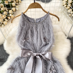 Diamant Neckholder Dreidimensionale Schleife A-Linie Quaste Kurzes Kleid Sommer