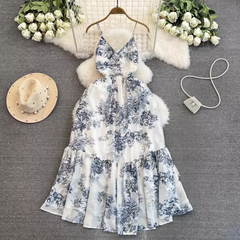 Damen Sommerkleid mit Strapsen und Retro-Print