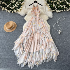 Neckholder-Sommerkleid mit unregelmäßigem Blumenmuster für Damen