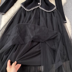 Gestrickte Strickjacke, vielseitiges Hosenträgerkleid, zweiteiliger Anzug