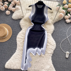 Ärmelloses, bedrucktes Sommerkleid für Damen mit unregelmäßigem Wellenmuster