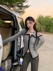 Suéter tipo cárdigan de punto con doble cremallera y color degradado